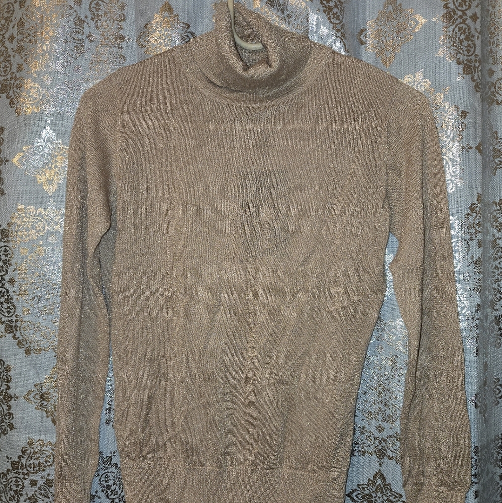 Tan/Gold Turtleneck Sweater with Soft Texture, Size L (UK size)